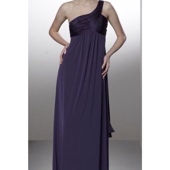 David's Bridal One Shoulder Dress with Cascade Back Lapis Purple Size 10 NWT - Picture 2 of 10